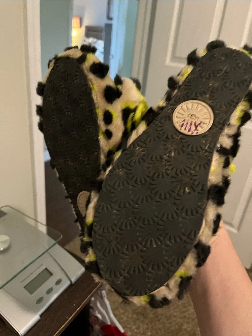 UGG Kids Neon Yellow & Black Fuzzy Shearling Slip-On Slippers